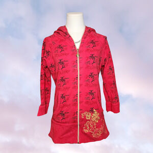 Y2k Vtg Apple Bottom Jeans Red Full Zip Embroidery Hip Hop Icon Grunge Hoodie L